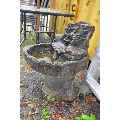 1209 - A MODERN COMPOSITE BIRD BATH/FOUNTAIN in the form of a hollowed out tree trunk (no pump) height 70cm