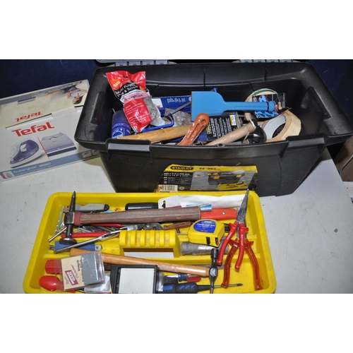 1265 - A TOOLBOX OF HANDTOOLS to include pliers, hammers, chisels, grips etc and a Tefal 3680 superglide ir... 