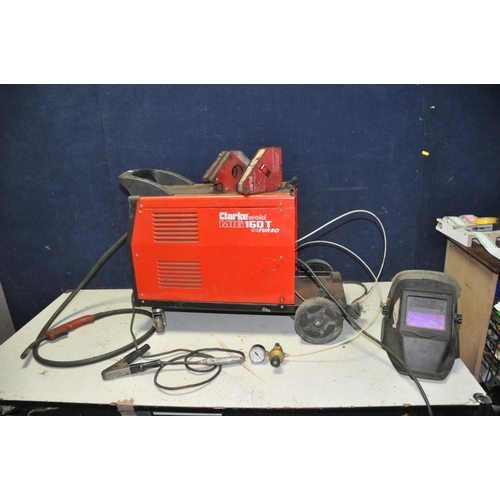 1278 - A CLARKE WELD MIG160T MIG WELDING PLANT with gas regulator, an auto welding mask and various magneti... 