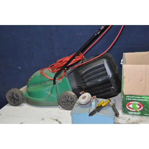 1294 - A QUALCAST EASI-TRAK 32 ELECTRIC LAWN MOWER (PAT pass and working) and a small selection of tools in... 