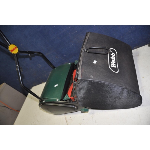 1302 - A MODERN WEBB PUSH ALONG MANUAL LAWN MOWER with grass collection bag (looks unused)