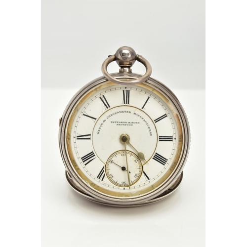 102 - A SILVER 'FATTORINI & SONS' OPEN FACE POCKET WATCH, round white ceramic dial signed 'Fattorini & Son... 