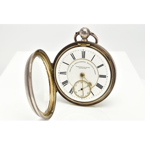 102 - A SILVER 'FATTORINI & SONS' OPEN FACE POCKET WATCH, round white ceramic dial signed 'Fattorini & Son... 