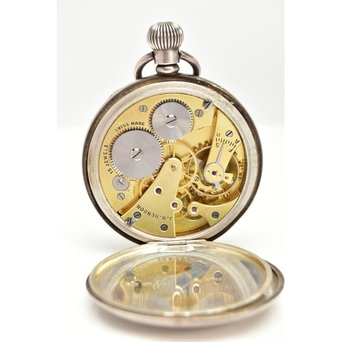 103 - A SILVER 'J.W.BENSON' OPEN FACE POCKET WATCH, round white ceramic dial signed 'J.W.Benson, London', ... 