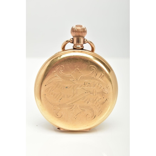 113 - A WALTHAM GOLD-PLATED FULL HUNTER POCKET WATCH, round white dial signed 'Waltham', Roman numerals,su... 