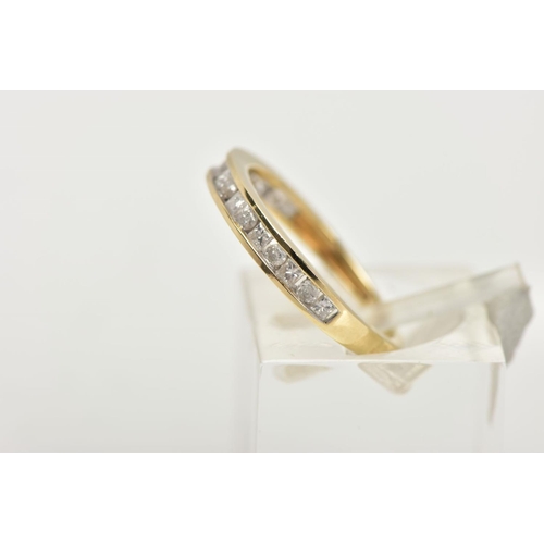 116 - A 9CT GOLD DIAMOND HALF ETERNITY RING, designed with a row of alternating round brilliant cut and pr... 