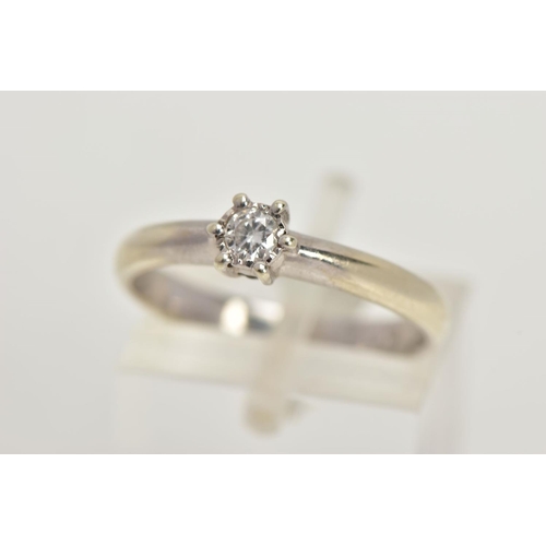 117 - A 9CT WHITE GOLD SINGLE STONE DIAMOND RING, six claw set round brilliant cut diamond, stamped diamon... 