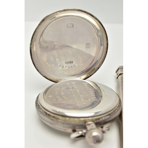 130 - A SILVER 'WALTHAM' OPEN FACE POCKET WATCH AND A PROPELLING PENCIL, the watch with a round white dial... 