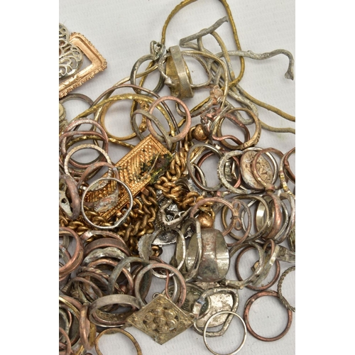 145 - A BOX OF ASSORTED YELLOW AND WHITE METAL, a box containing a mix of rings bangles and other assorted... 