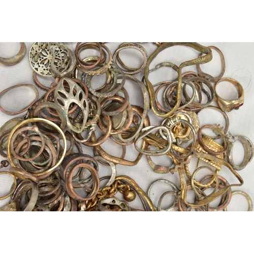 145 - A BOX OF ASSORTED YELLOW AND WHITE METAL, a box containing a mix of rings bangles and other assorted... 