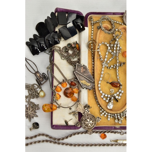 151 - A BAG OF ASSORTED JEWELLERY, to include various pieces of silver and white metal jewellery such as a... 