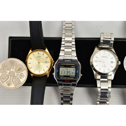 152 - AN ASSORTMENT OF GENTS WRISTWATCHES, six gents wristwatches, names to include Rotary, Casio, Timex, ... 