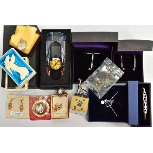 154 - A BOX OF ASSORTED JEWELLERY, to include a matching set comprising of a silver bangle, pair of white ... 