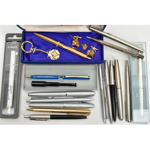 157 - A BOX OF ASSORTED PENS AND PENCILS, to include a silver 'Yard o Led' pencil, hallmarked 'YOL' London... 