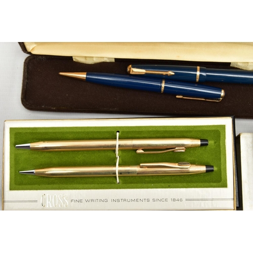 158 - A BOX OF ASSORTED PENS, to include boxed and unboxed pens such as a boxed two piece 'Cross' gold fil... 