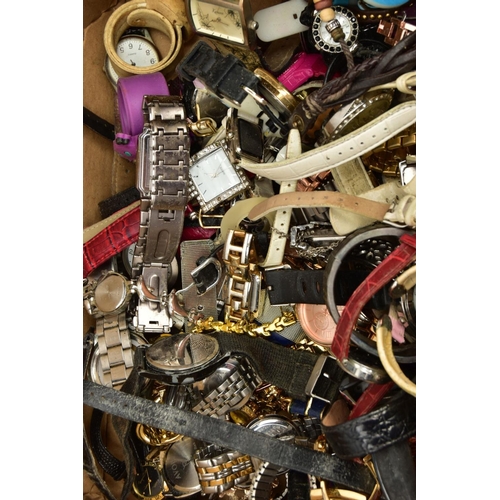 161 - A BOX OF ASSORTED LADIES, GENTS AND CHILDRENS FASHION WRISTWATCHES, used conditions, mostly quartz m... 