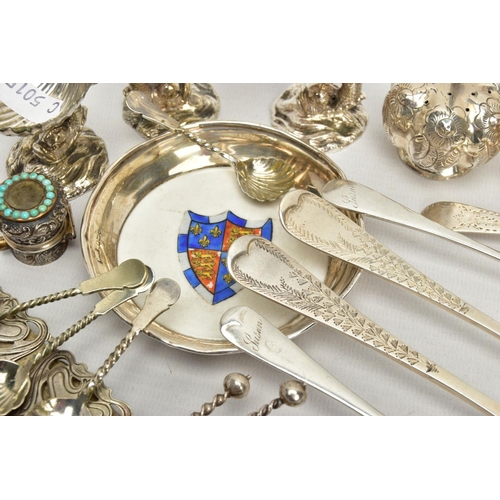 171 - AN ASSORTMENT OF SILVER CUTLERY AND WHITE METAL ITEMS, to include an old English bright cut matching... 