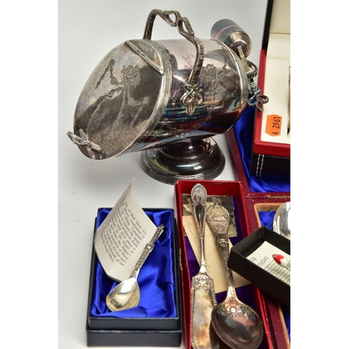 173 - THREE SILVER SPOONS, A GENTS WENGER WRISTWATCH AND OTHER ITEMS, two matching silver spoons engraved ... 