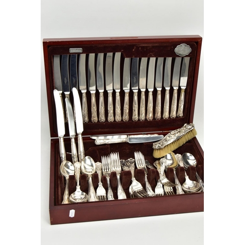 190 - A WOODEN CANTEEN, near complete cutlery canteen kings pattern design, together with a silver embosse... 