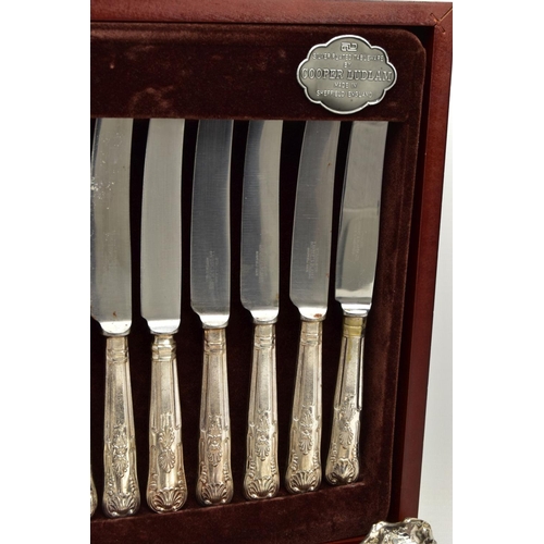 190 - A WOODEN CANTEEN, near complete cutlery canteen kings pattern design, together with a silver embosse... 