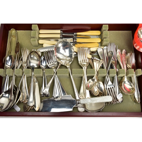 191 - A BOX OF ASSORTED SILVER CUTLERY AND A CANTEEN, to include two forks, six spoons, all hallmarked, ap... 