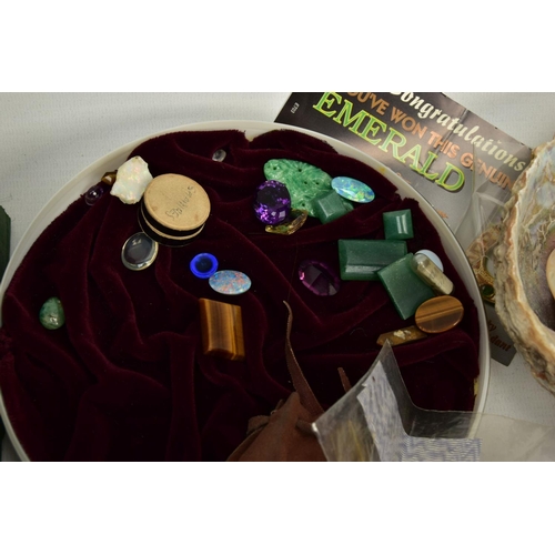 199 - AN ASSORTED LOT OF COLLECTABLE GEMSTONE, FOSSILS AND SHELL SPECIMENS, to include amethyst crystals, ... 