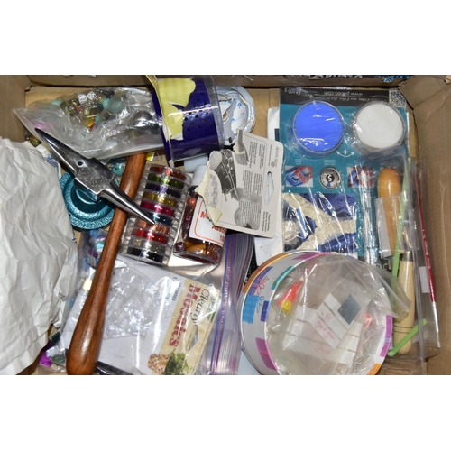 202 - FOUR BOXES OF ASSORTED JEWELLERY MAKING EQUIPTMENT, large quantity of items to include various boxes... 