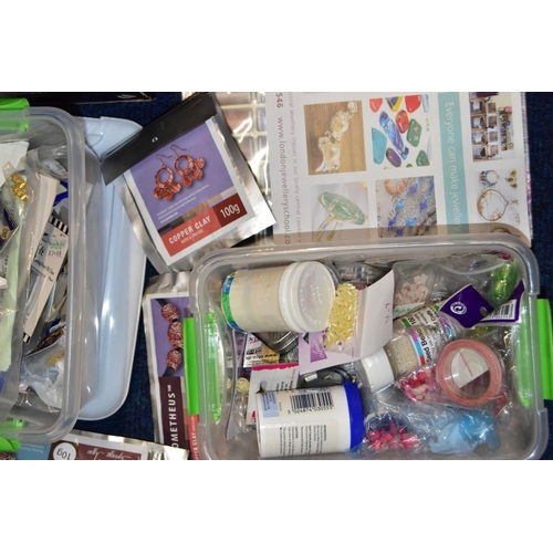 202 - FOUR BOXES OF ASSORTED JEWELLERY MAKING EQUIPTMENT, large quantity of items to include various boxes... 