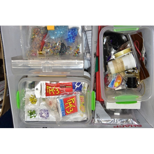 202 - FOUR BOXES OF ASSORTED JEWELLERY MAKING EQUIPTMENT, large quantity of items to include various boxes... 