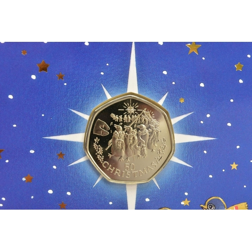 223 - A PAIR OF 1995 GIBRALTAR 50p DIAMOND FINISH CHRISTMAS CARDS WITH MESSAGES TO THE VENDOR FROM BRENDA ... 