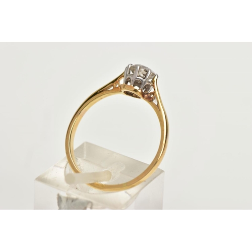 229 - A YELLOW METAL SINGLE STONE DIAMOND RING, old cut diamond within an eight-claw setting, colour asses... 