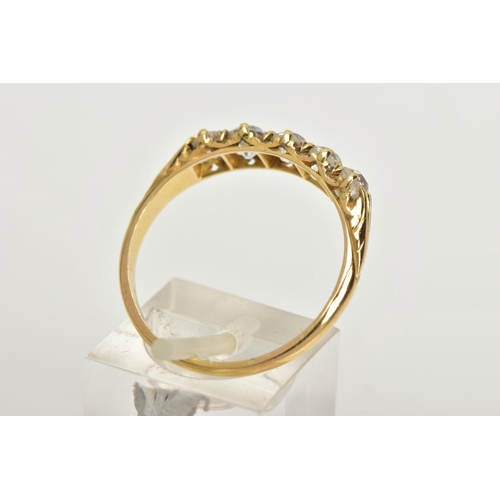 231 - A YELLOW METAL FIVE STONE DIAMOND RING, designed with a row of five old cut diamonds, estimated tota... 