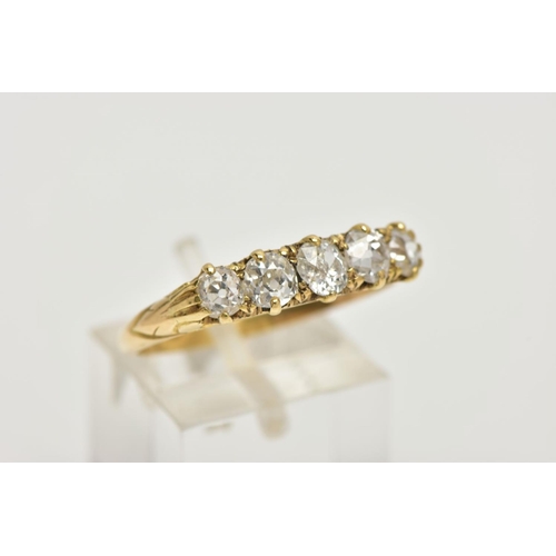 231 - A YELLOW METAL FIVE STONE DIAMOND RING, designed with a row of five old cut diamonds, estimated tota... 