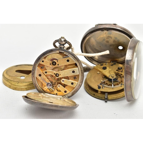 29 - TWO SILVER OPEN FACE POCKET WATCHES, the first with a round white ceramic dial signed ' The express ... 