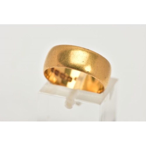 33 - A 22CT GOLD BAND RING, wide plain polished band, approximate width 7.0mm, hallmarked 22ct Birmingham... 