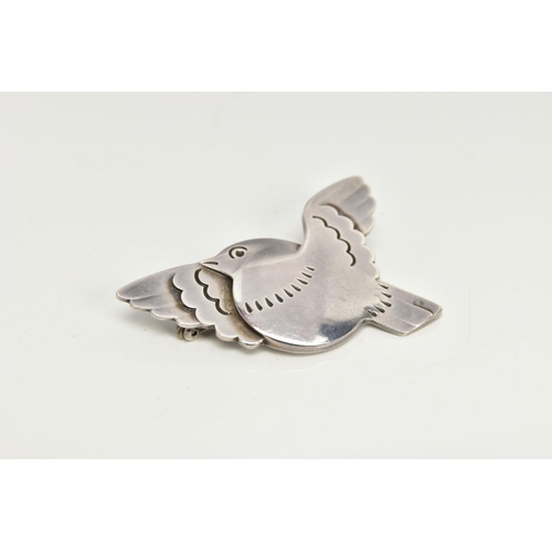 42 - A GEORG JENSEN DANISH SILVER BIRD BROOCH, pattern number 320, signed 'Georg Jensen' 925S Denmark, ha... 