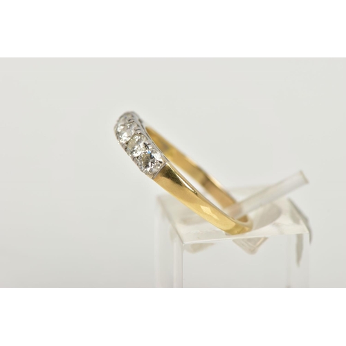 47 - A YELLOW METAL FIVE STONE DIAMOND RING, set with five slightly graduating round brilliant cut diamon... 