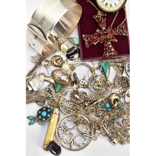 50 - AN ASSORTMENT OF SILVER AND WHITE METAL JEWELLERY, to include a pair of drop earrings hallmarked sil... 