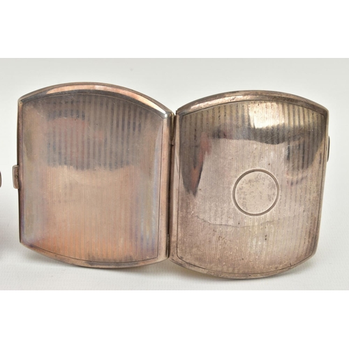 55 - TWO SILVER CIGARETTE CASES, the first of a rounded rectangular form, engine turned design with a vac... 