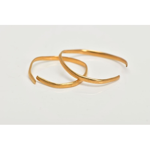 59 - TWO AF THIN GOLD BAND RINGS, the first a thin band ring, with a split shank hallmarked 22ct Birmingh... 