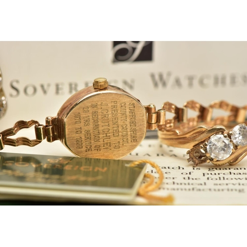 61 - A LADIES 9CT GOLD WRISTWATCH, A RING AND LOOSE EARRINGS, the ladies watch with an oval gold dial sig... 