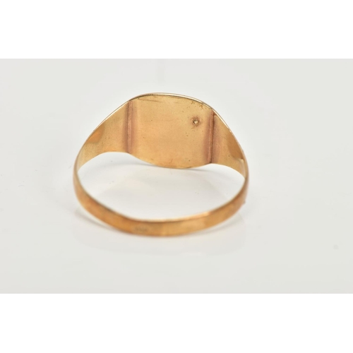 63 - A 9CT GOLD SIGNET RING, a squared yellow gold signet ring, with a star set round brilliant cut diamo... 