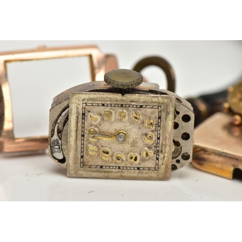 64 - A 9CT GOLD LADIES WRISTWATCH AND LATE 19TH CENTURY BAR BROOCH, a rectangular gold cased ladies wrist... 