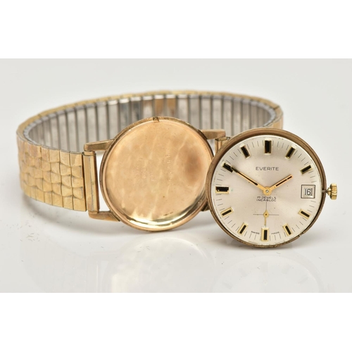 65 - A 9CT GOLD GENTS WRISTWATCH, hand wound movement, champagne tone dial signed 'Everite' baton markers... 