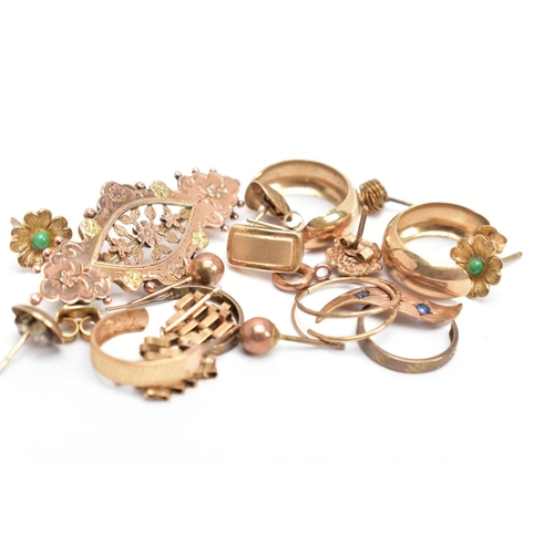 7 - A SMALL PARCEL OF JEWELLERY, to include a late Victorian brooch of a lozenge shape detailed with flo... 