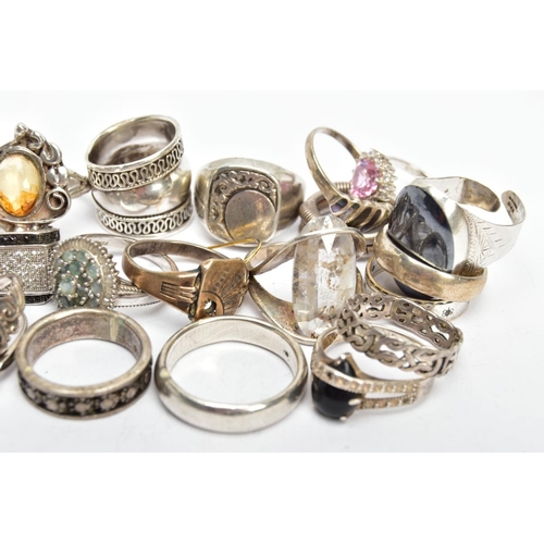 92 - A BAG OF ASSORTED RINGS, to include four silver rings with full silver hallmarks, three stamped 'Sil... 