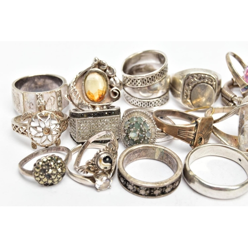 92 - A BAG OF ASSORTED RINGS, to include four silver rings with full silver hallmarks, three stamped 'Sil... 