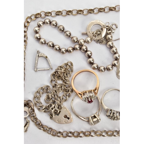 93 - SILVER AND WHITE METAL JEWELLERY, to include a silver belcher chain fitted with a spring clasp hallm... 