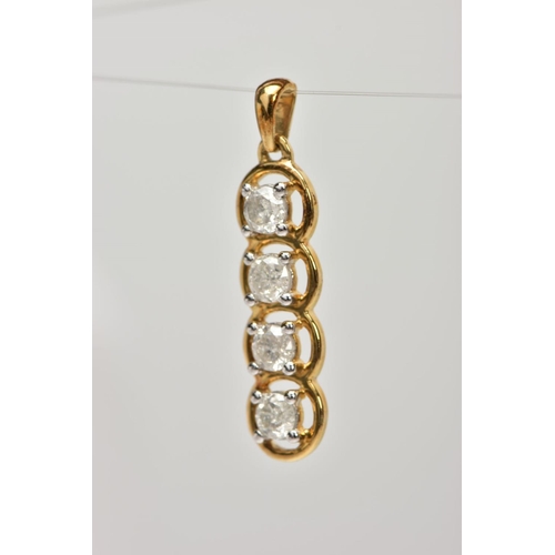 97 - A 9CT GOLD PENDANT, drop design set with four round brilliant cut diamonds each in a four claw setti... 