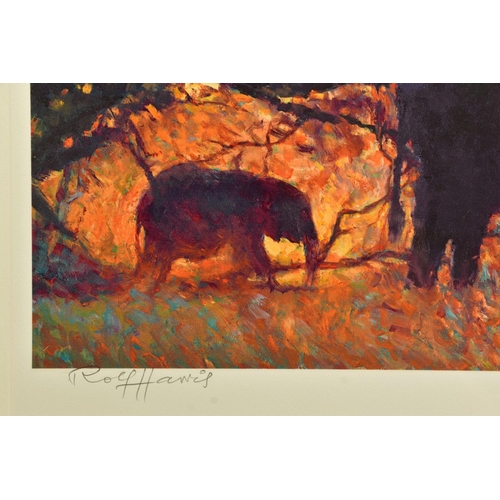 415 - ROLF HARRIS (AUSTRALIAN 1930) 'BACKLIT GOLD' a limited edition print 93/195 depicting elephants, sig... 